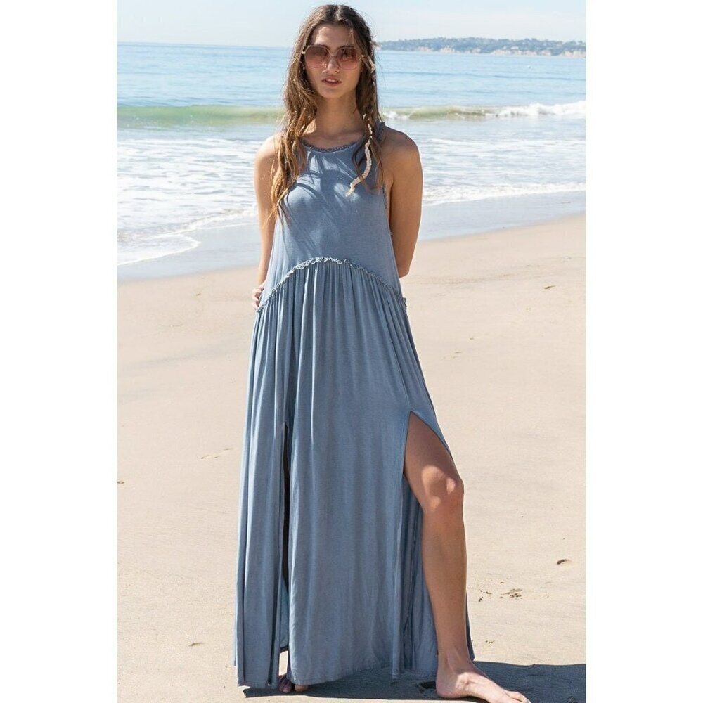 Made the Date Long Maxi Babydoll Dress in Midnight Blue
